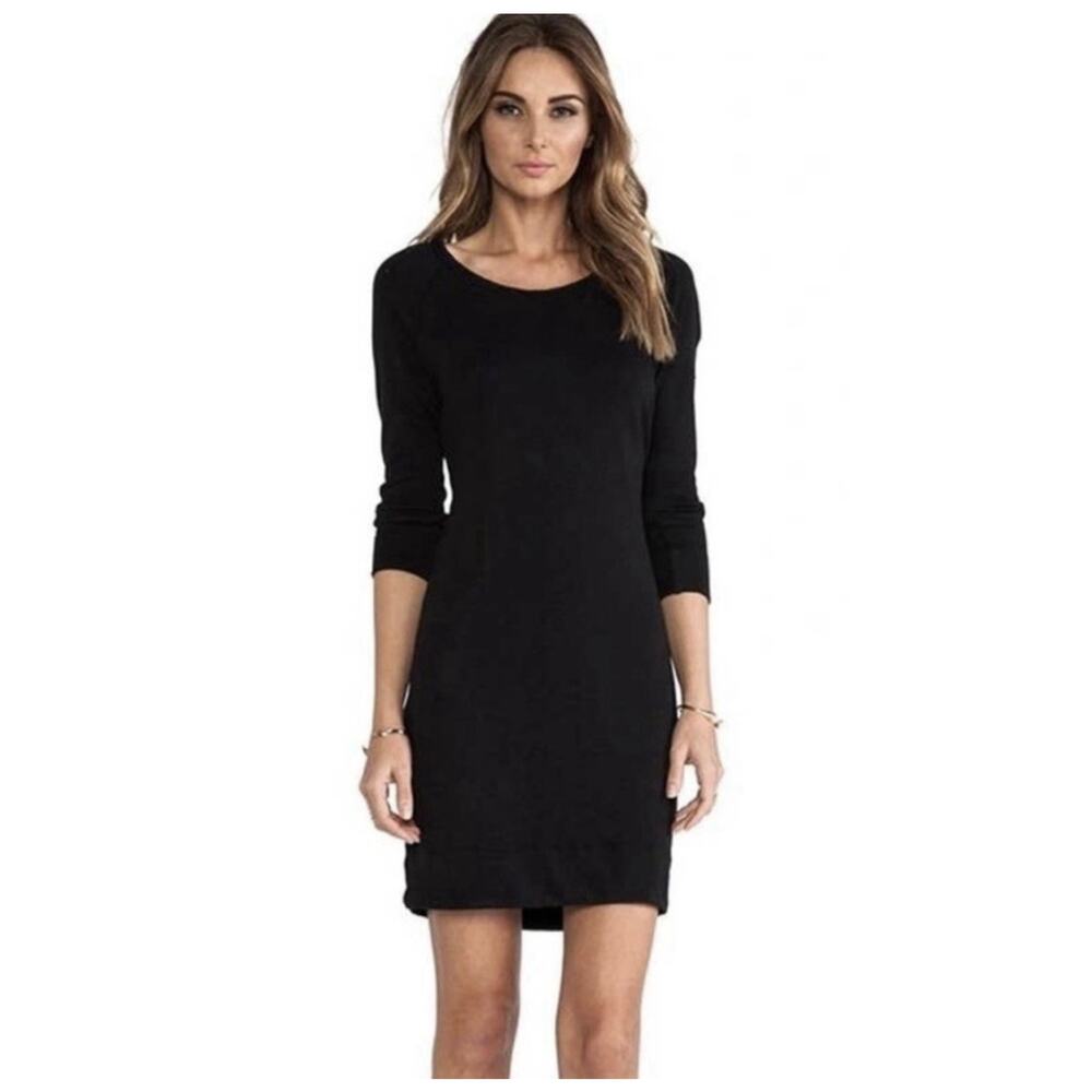 James Perse Vintage Fleece Raglan Dress L Black‎ Casual Lounge Minimalist